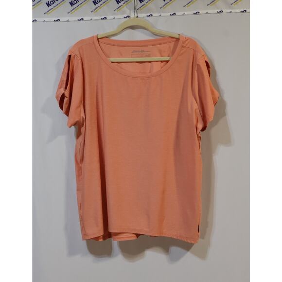 Eddie Bauer Peach Athletic T-Shirt with Cold Shoulders Size 2XL - Picture 1 of 4